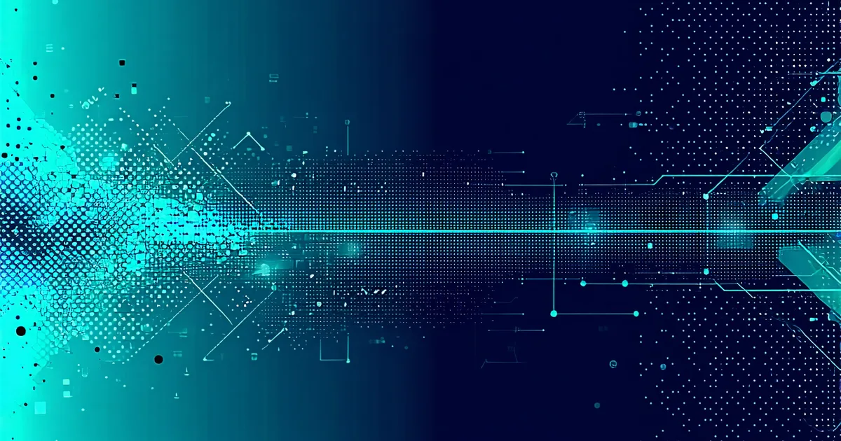 Abstract visualization of messy data streams being reconciled into coherent category signals